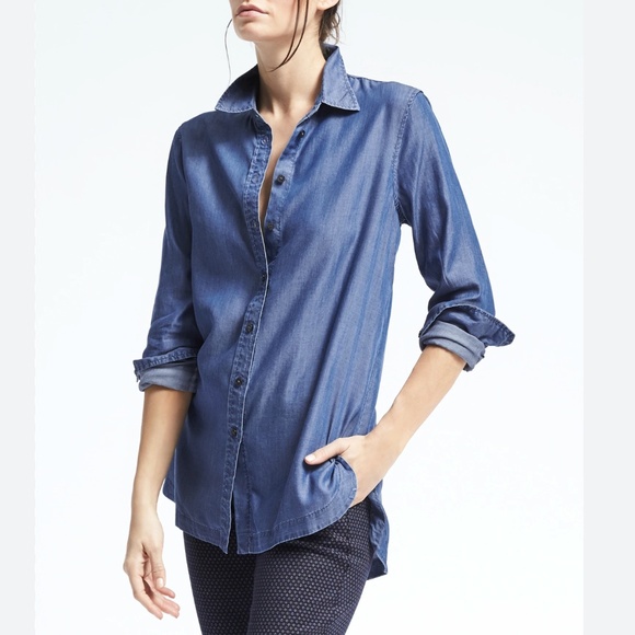 Banana Republic Parker Tunic-Fit Chambray Denim Shirt XS - Picture 2 of 10